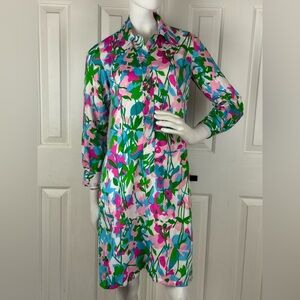 Country Miss Pink/Green Long Sleeve Sheath Dress Mandarin Collar Size 10   C26